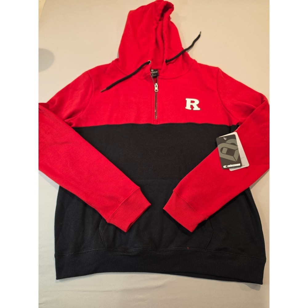 Colosseum Rutgers Scarlet Knights Womens L Hoodie Red Black 1/4‎ Zip COFZ30892S